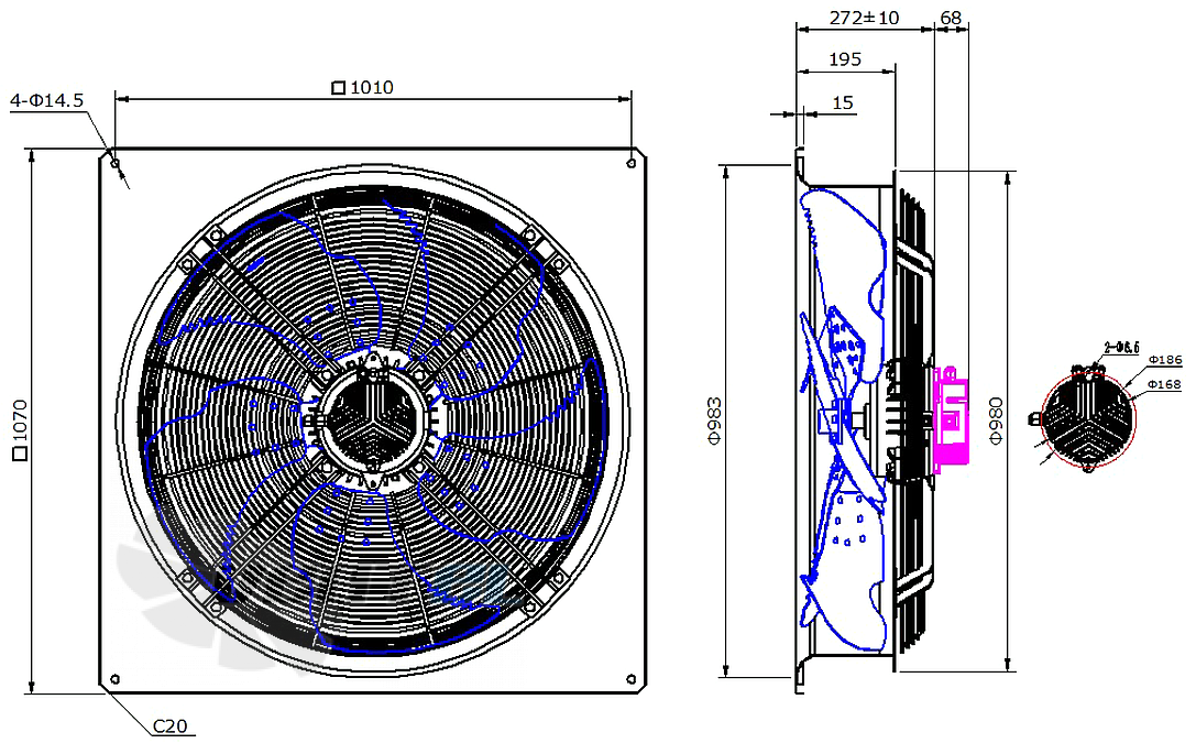 Габаритные размеры Weiguang EC210/60D3G01-AS900/155A1-01-B1