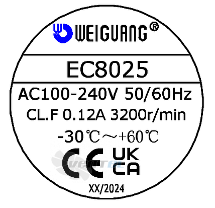 Шильдик Weiguang EC8025 80x80x25