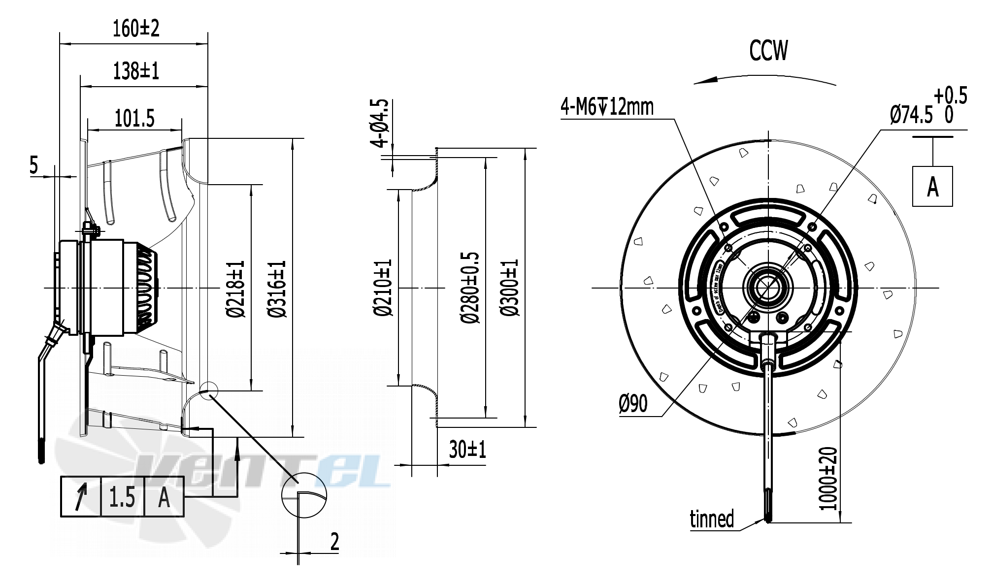 Схема и присоединительные размеры Weiguang LXFB4D315-100-M102-34-AB01 400V