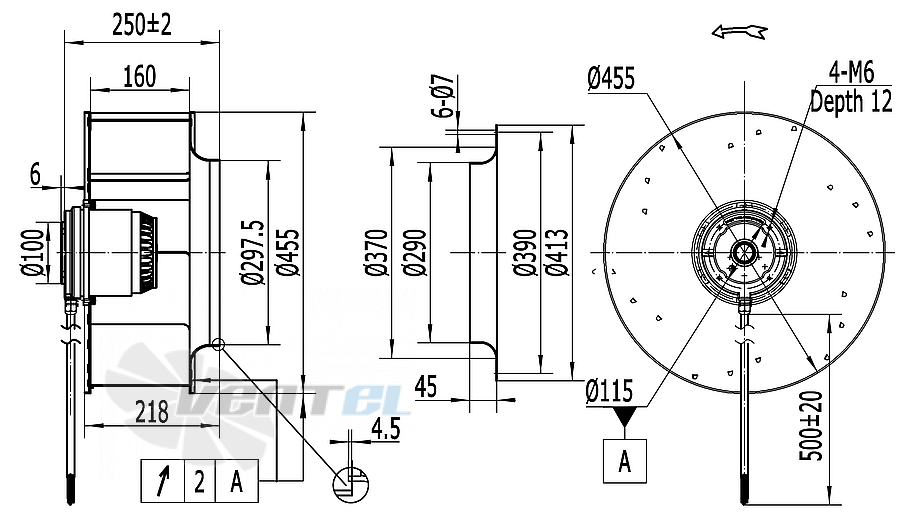 Габаритные и присоединительные размеры Weiguang LXFB4E450-160-M137-70-AA06