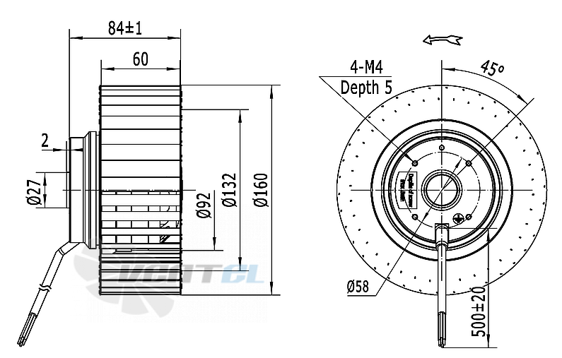 Габаритные и присоединительные размеры Weiguang LXFF2E160-60-M92-35-AA01