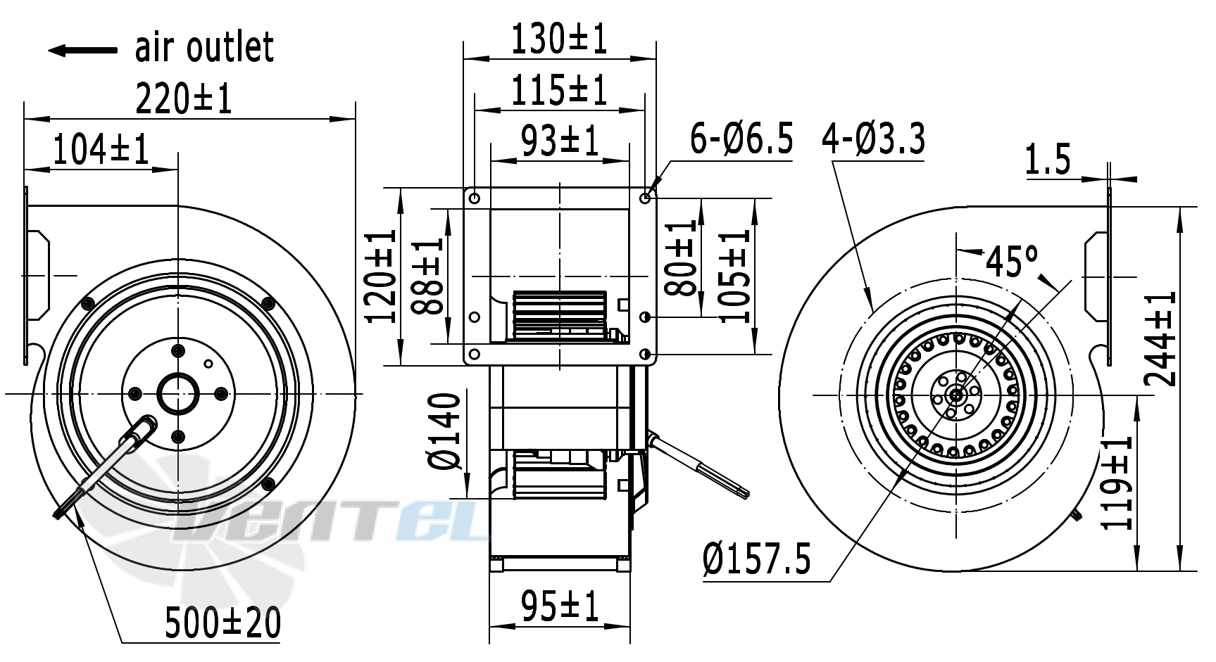Присоединительные размеры Weiguang LXFFG2E140-60-P92-35-AA01 230V