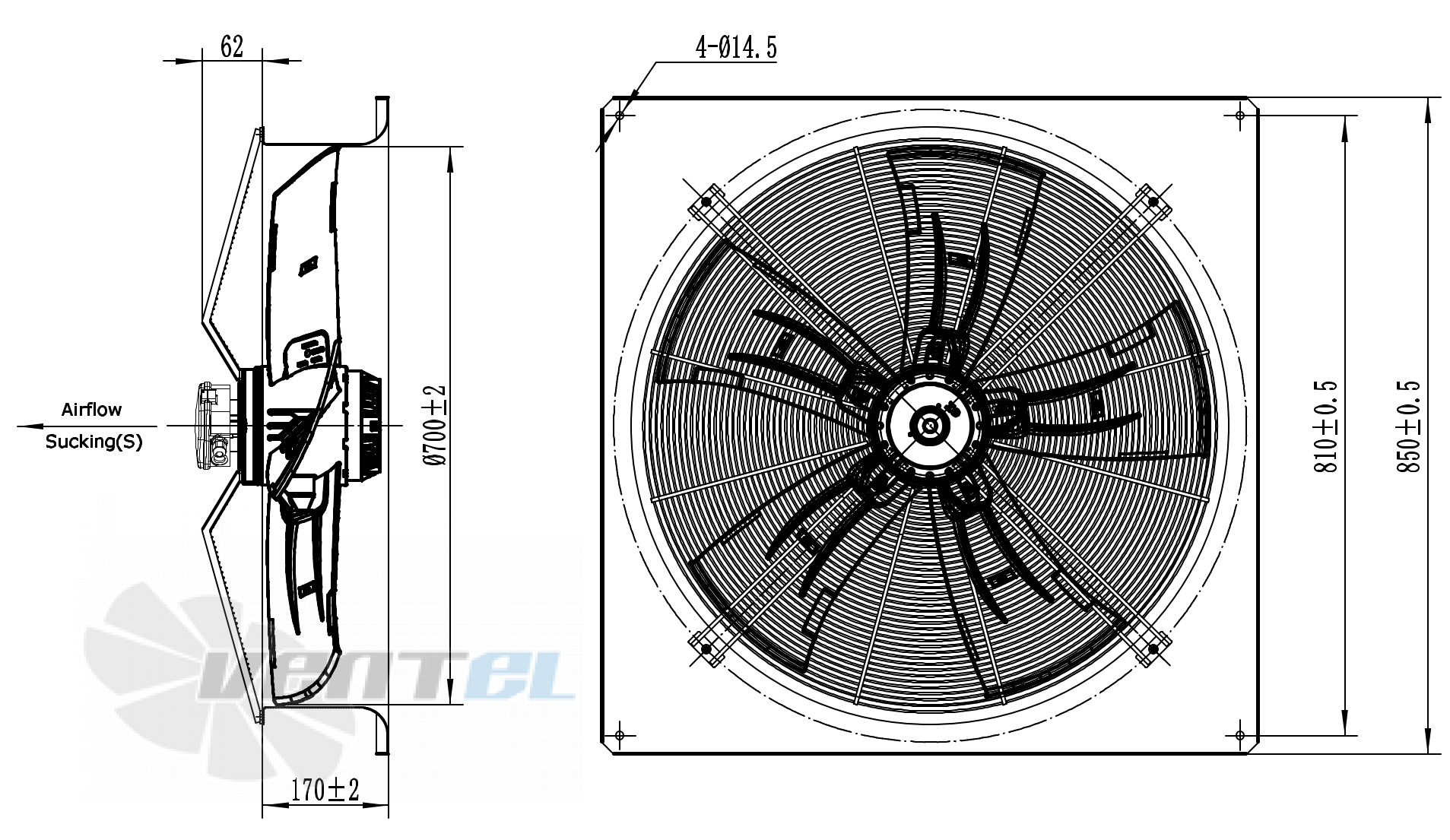 Размеры Weiguang YWF4D-710S-180/105A-B1