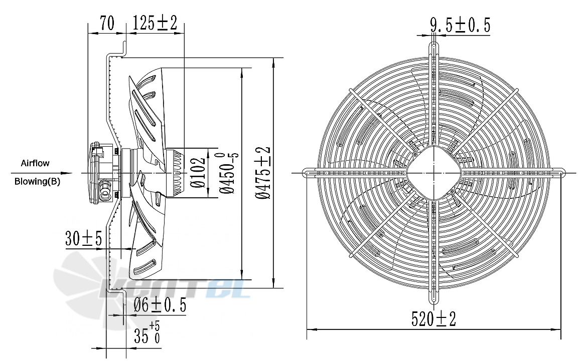 Размеры Weiguang YWF4E-450B-102/60-G