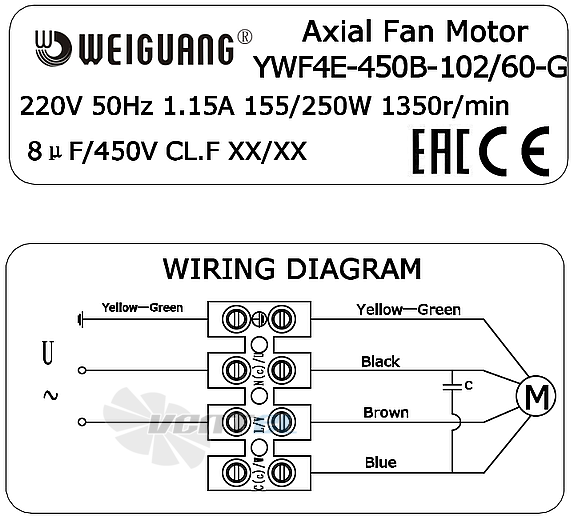 Размеры Weiguang YWF4E-450B-102/60-G
