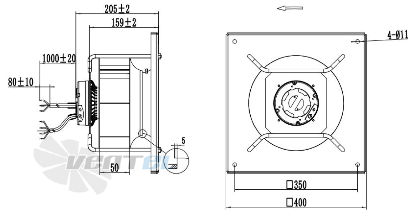 Габаритные размеры Weiguang EC102-35E3G01-B250-50A1-01-Z