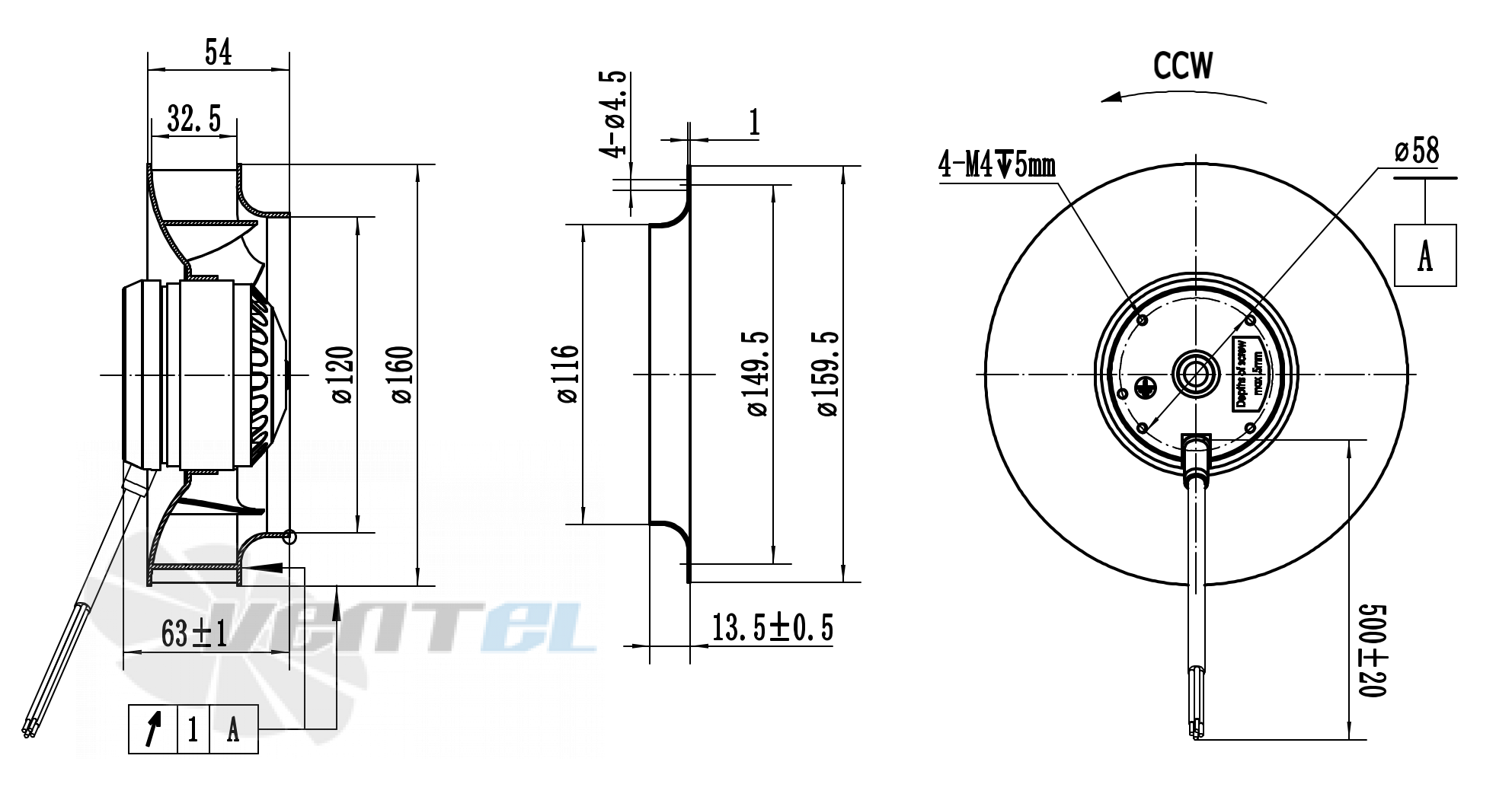 Присоединительные размеры Weiguang LXFB2E160/34-P72/20-AA01