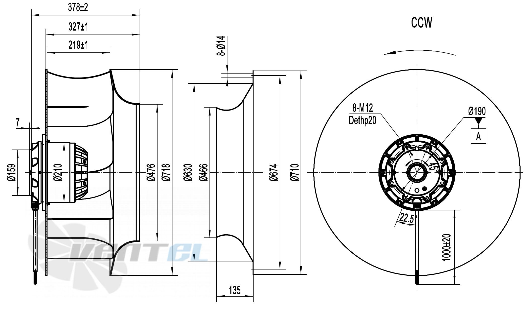 Схема и присоединительные размеры Weiguang LXFB6D710/219-M210/90-AB02