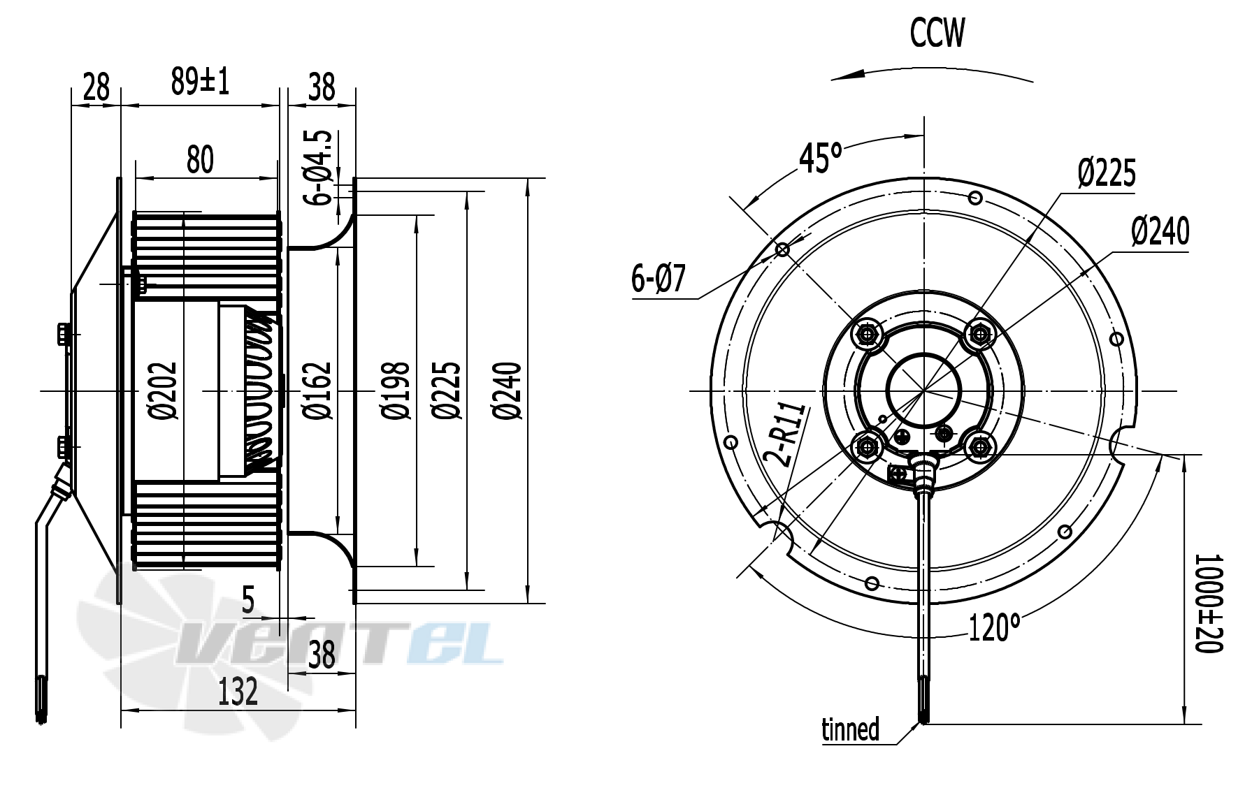 Чертеж и габаритные размеры Weiguang LXFF4D200/80-M102/47-AB02