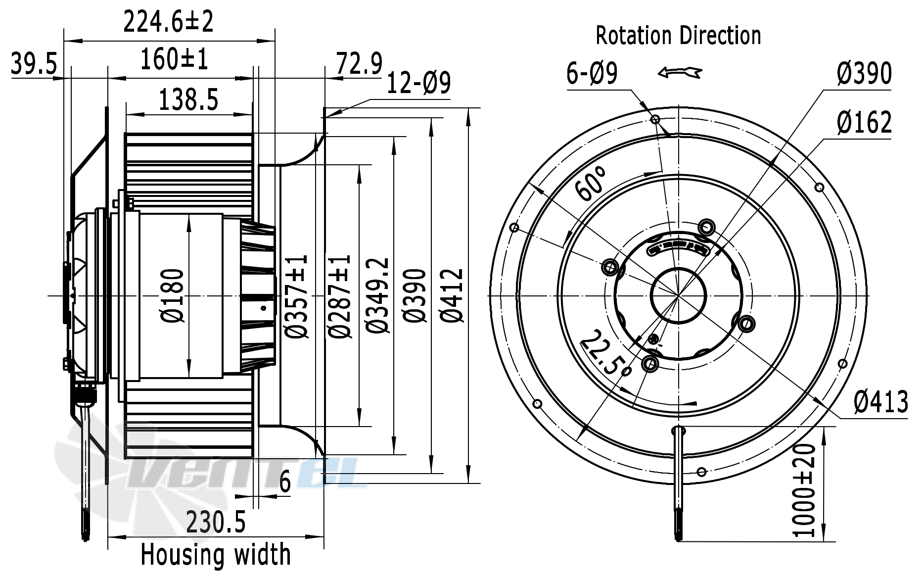 Габаритные и присоединительные размеры Weiguang LXFF4D355-138-M180-105-AB01