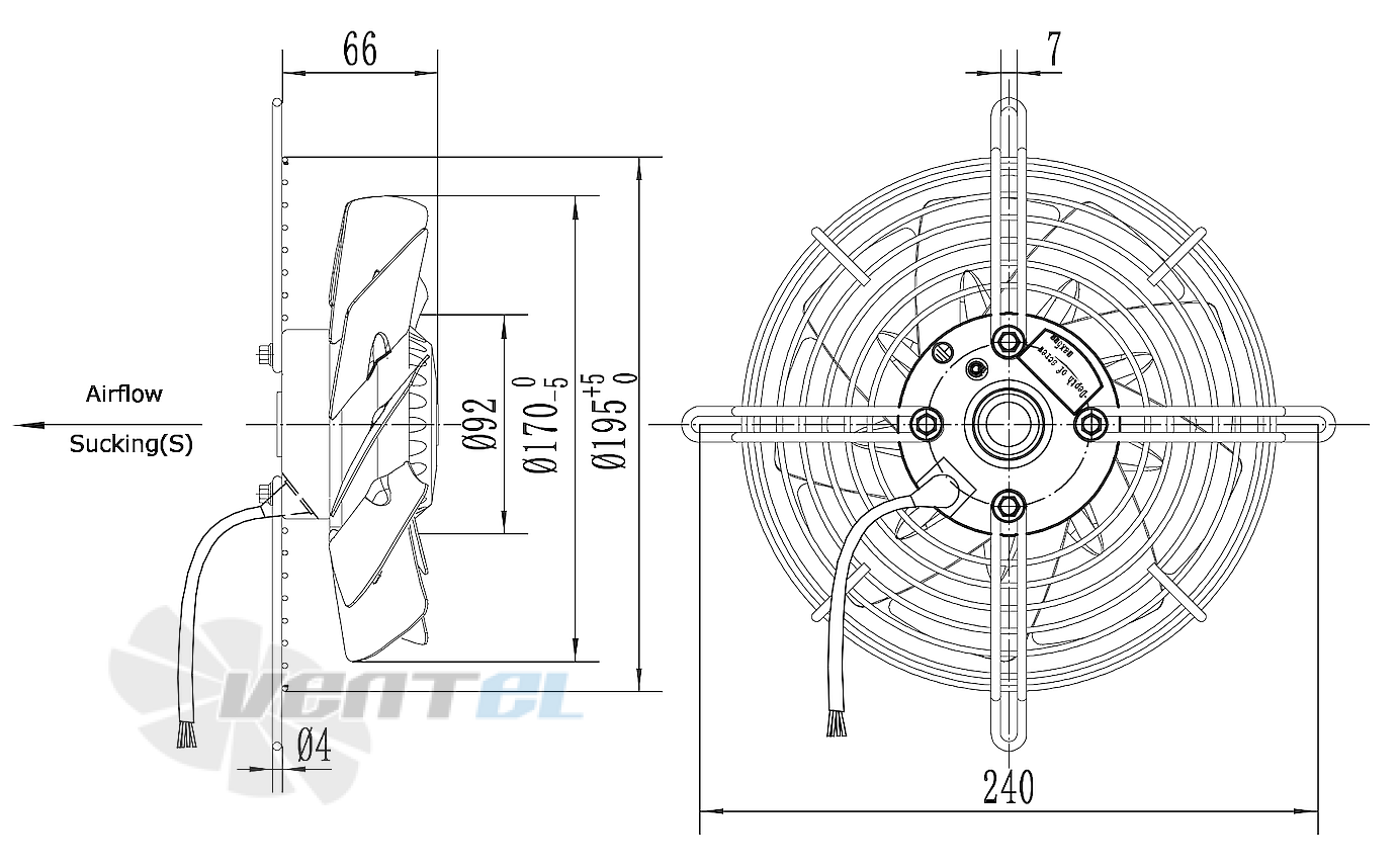 Чертеж и присоединительные размеры Weiguang YWF4D-170S-92/15-G