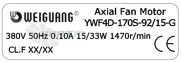 Шильдик Weiguang YWF4D-170S-92/15-G