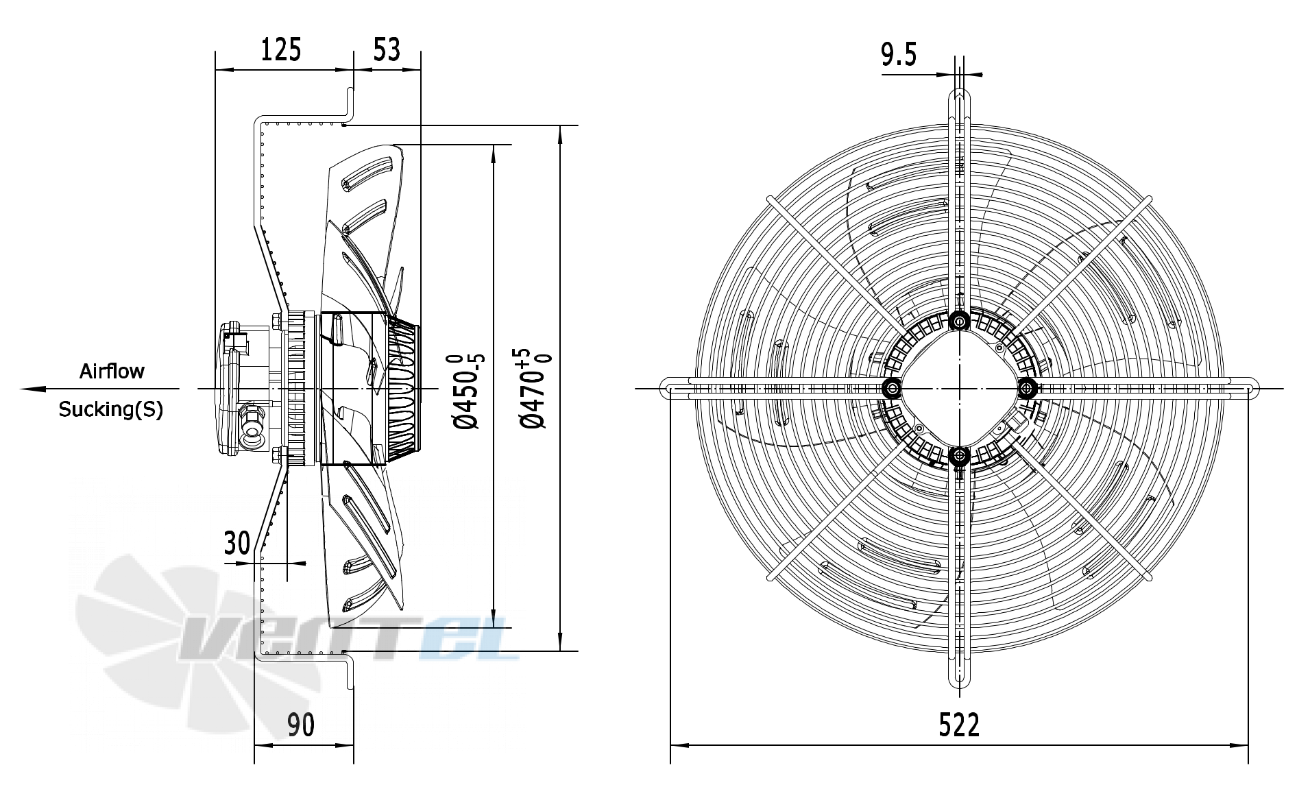 Габаритные размеры Weiguang YWF4D-450S-137/35-G