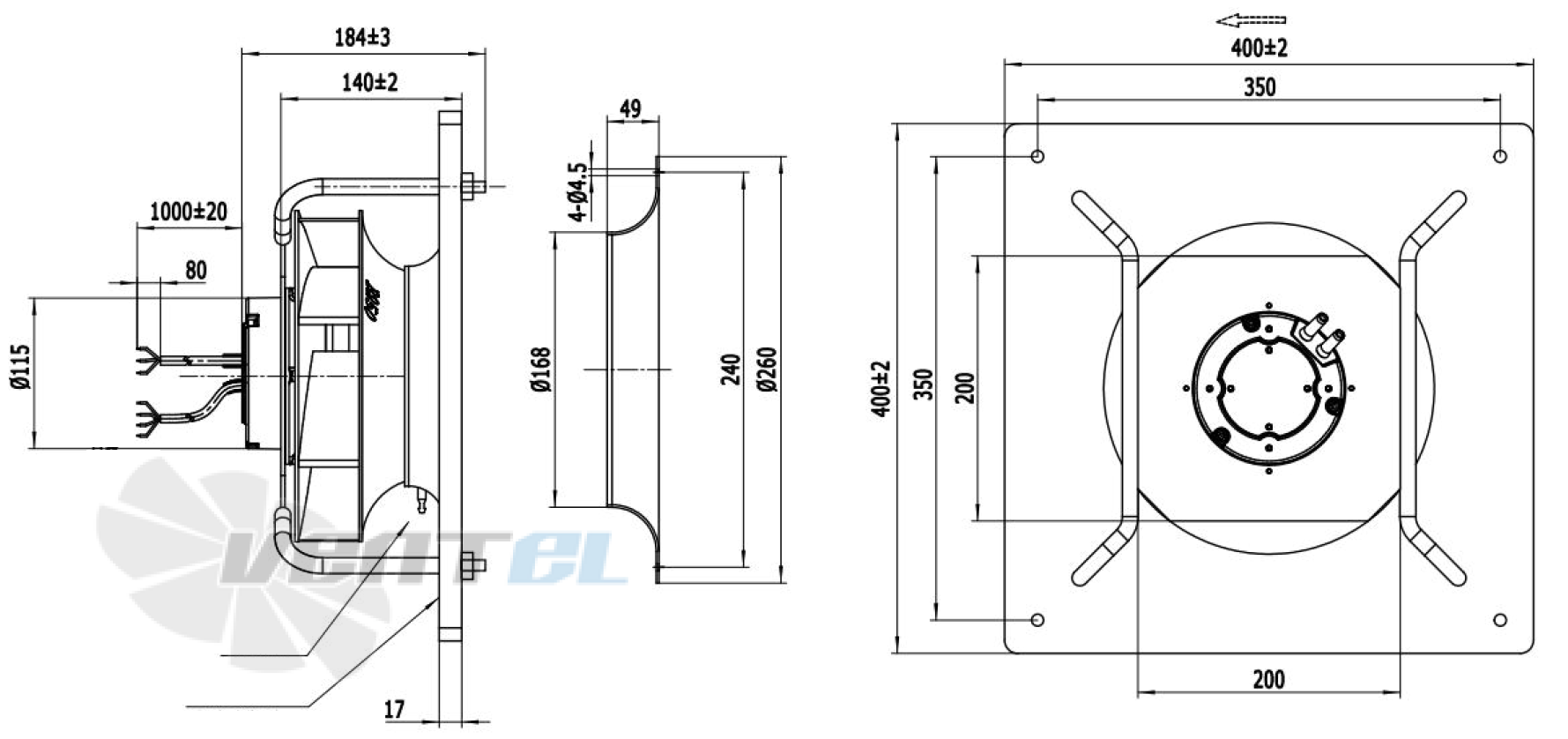 Габаритные размеры Weiguang EC092/25E3G01-B250/48P1-01-Z0 Габаритные размеры Weiguang EC092/25E3G01-B250/48P1-01-Z0