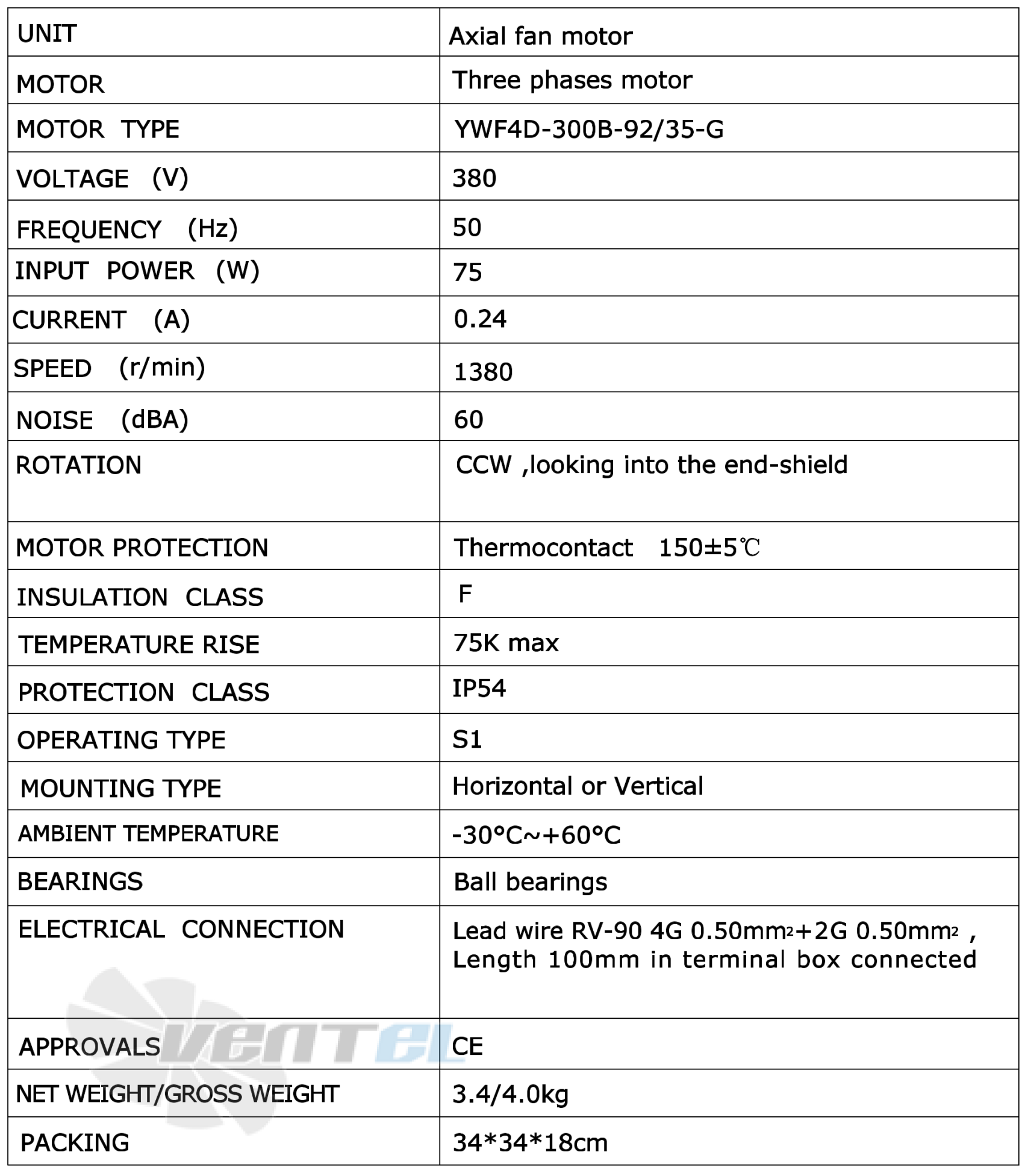 Рабочие характеристики Weiguang YWF4D-300-B-92/35-G Рабочие характеристики Weiguang YWF4D-300-B-92/35-G