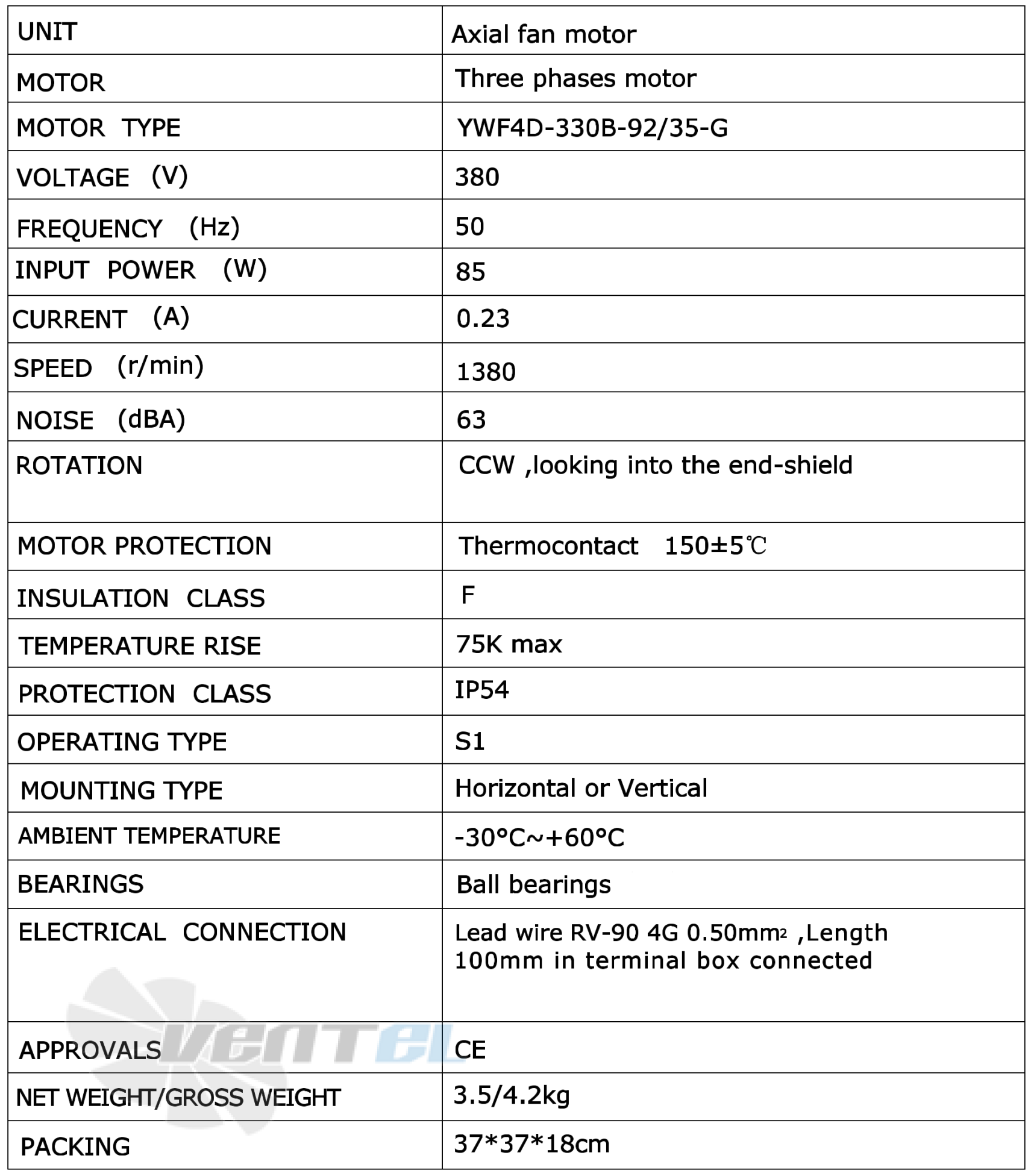 Рабочие характеристики Weiguang YWF4D-330-B-92/35-G Рабочие характеристики Weiguang YWF4D-330-B-92/35-G
