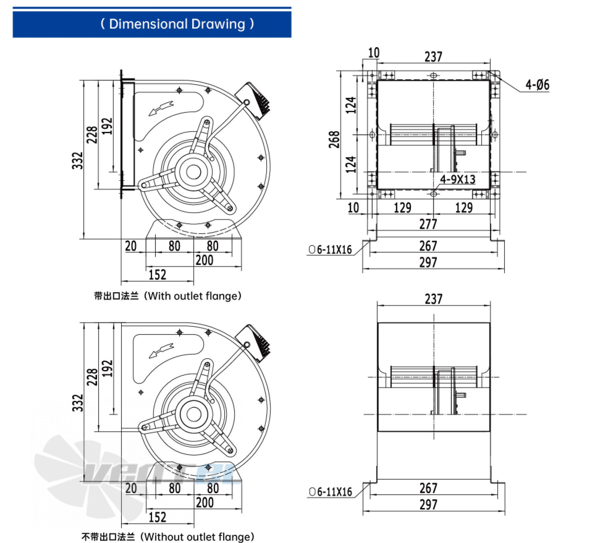 Габаритные размеры Weiguang EC130-18E3G01-FD7-7S1 0.326 кВт