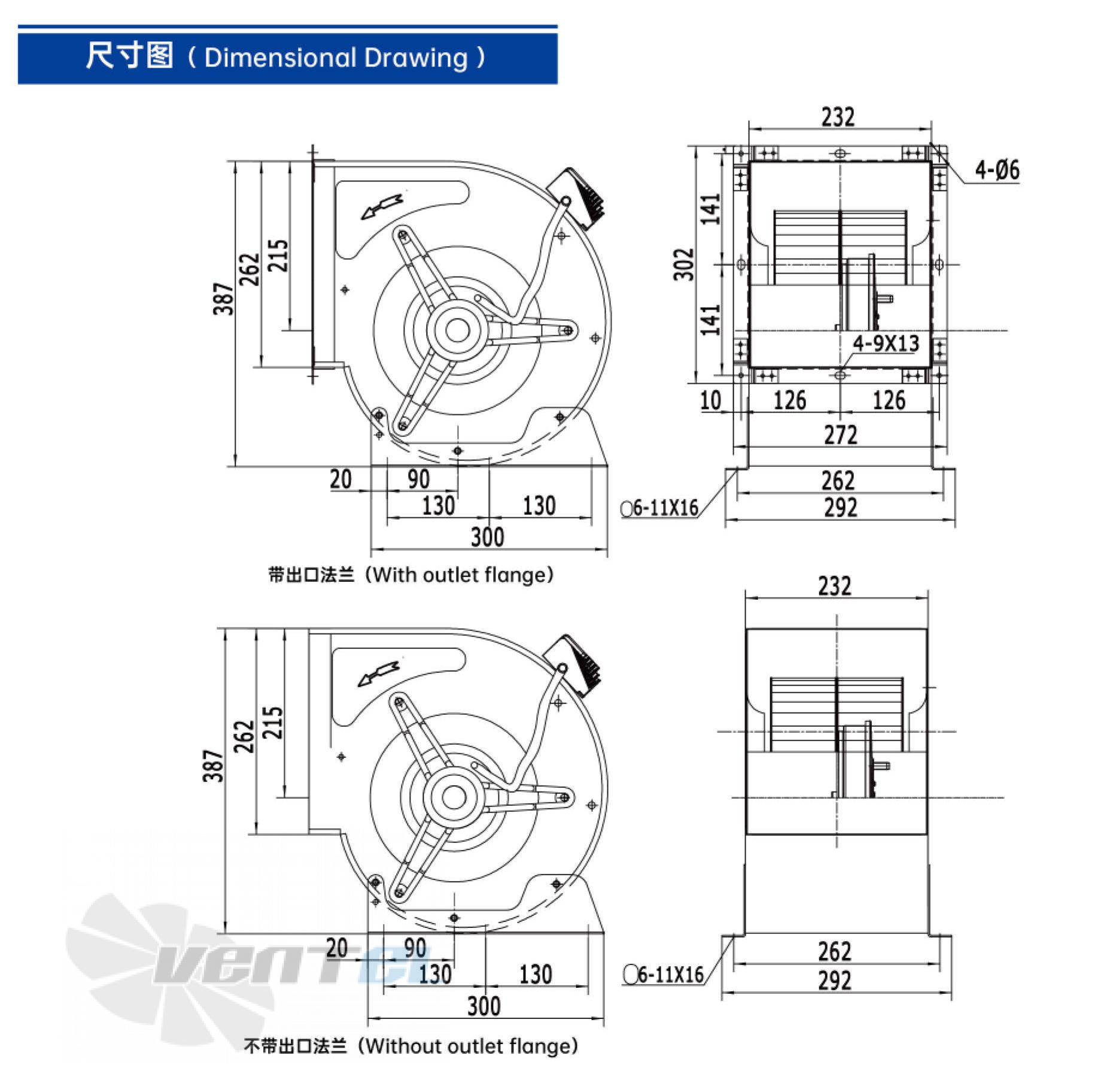 Габаритные размеры Weiguang EC130-18E3G01-FD9-7S1 0.344 кВт