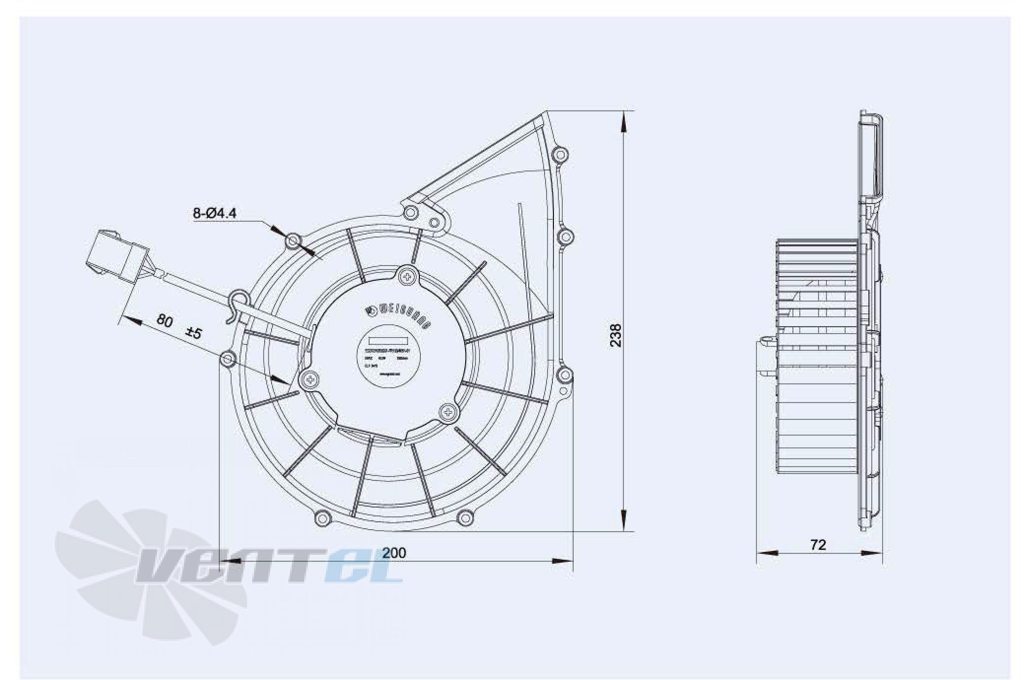 Габаритные размеры Weiguang EC072-10B3G01-FR133-46S1 0.0405 кВт
