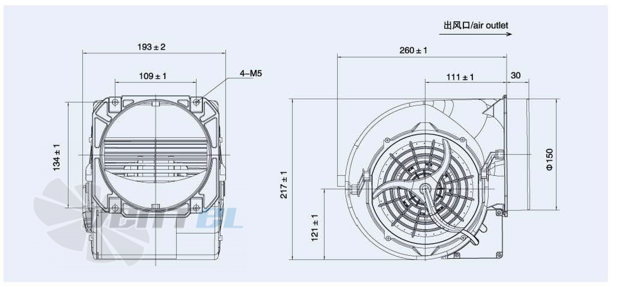 Габаритные размерыWeiguang LXFFD2E146-151-M92-35-AA 0.24 кВт