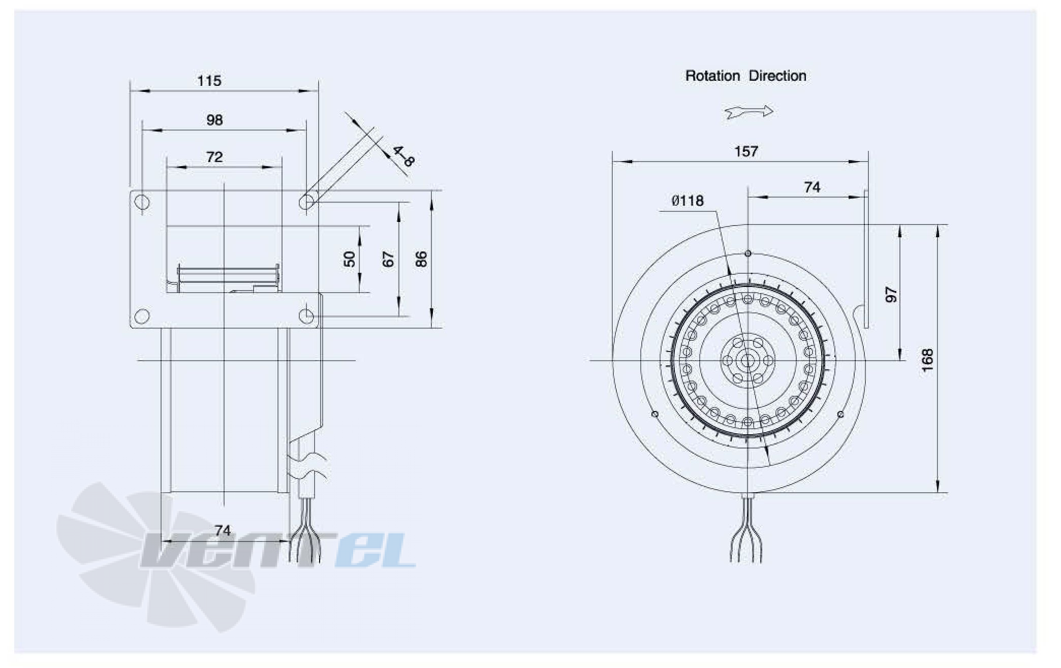 Габаритные размерыWeiguang LXFFG2E108-50-M72-15 0.045 кВт