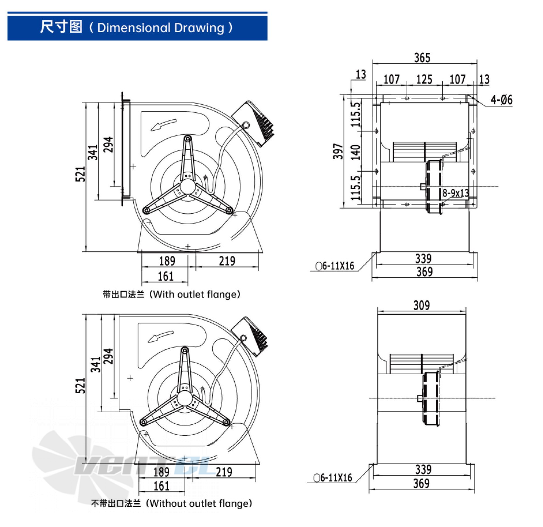Габаритные размеры Weiguang EC183-18E3G01-FD12-9S1 0.737 кВт
