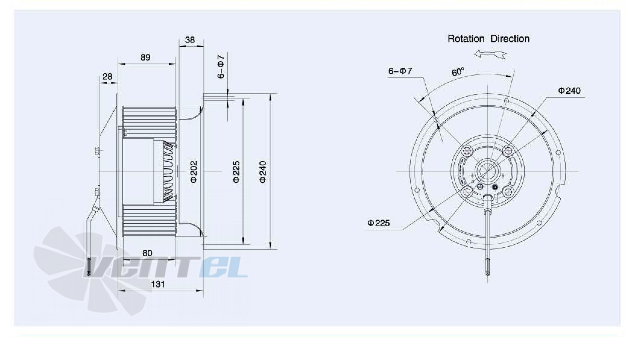 Габаритные размеры Weiguang LXFF4E200-80-M102-47 0.258 кВт