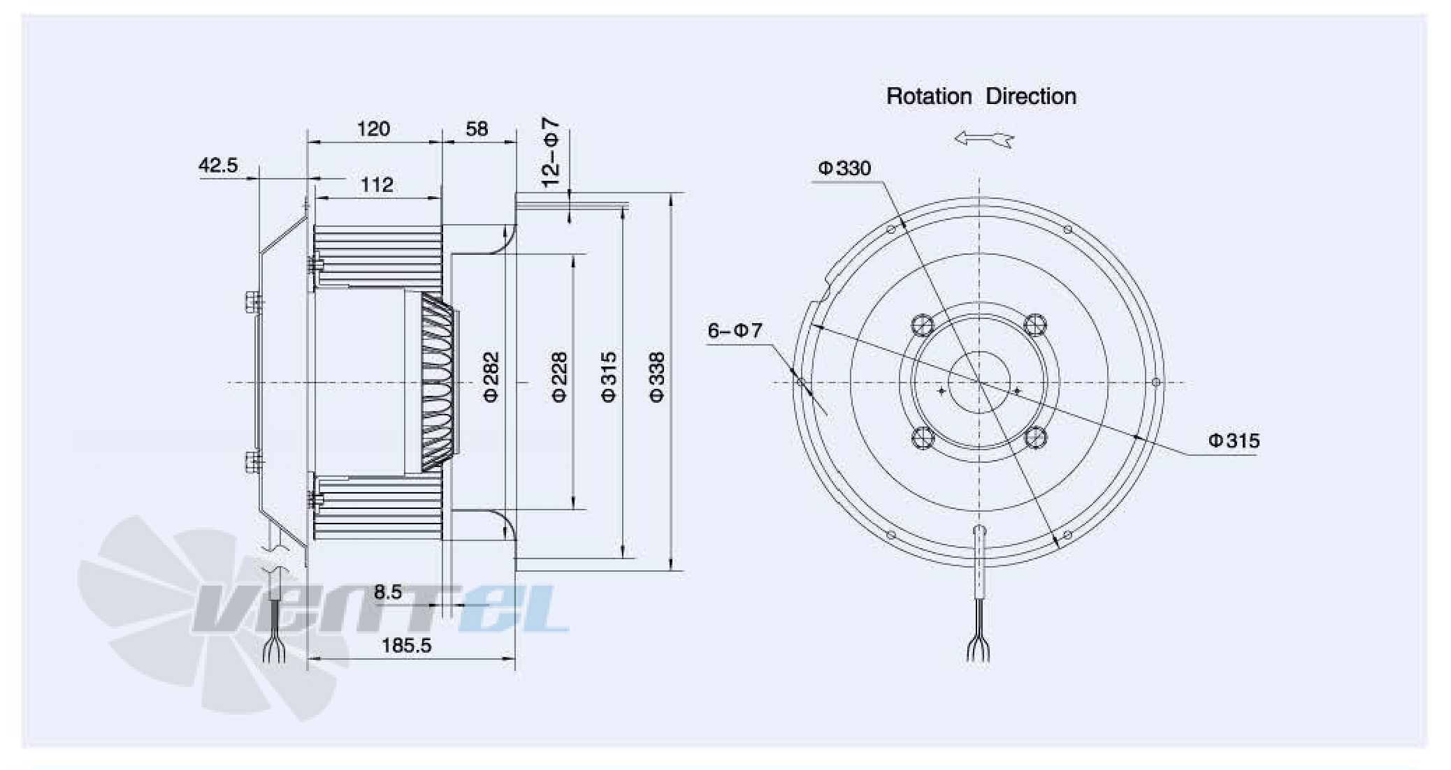 Габаритные размеры Weiguang LXFF4D280-112-M168-50 1.68 кВт