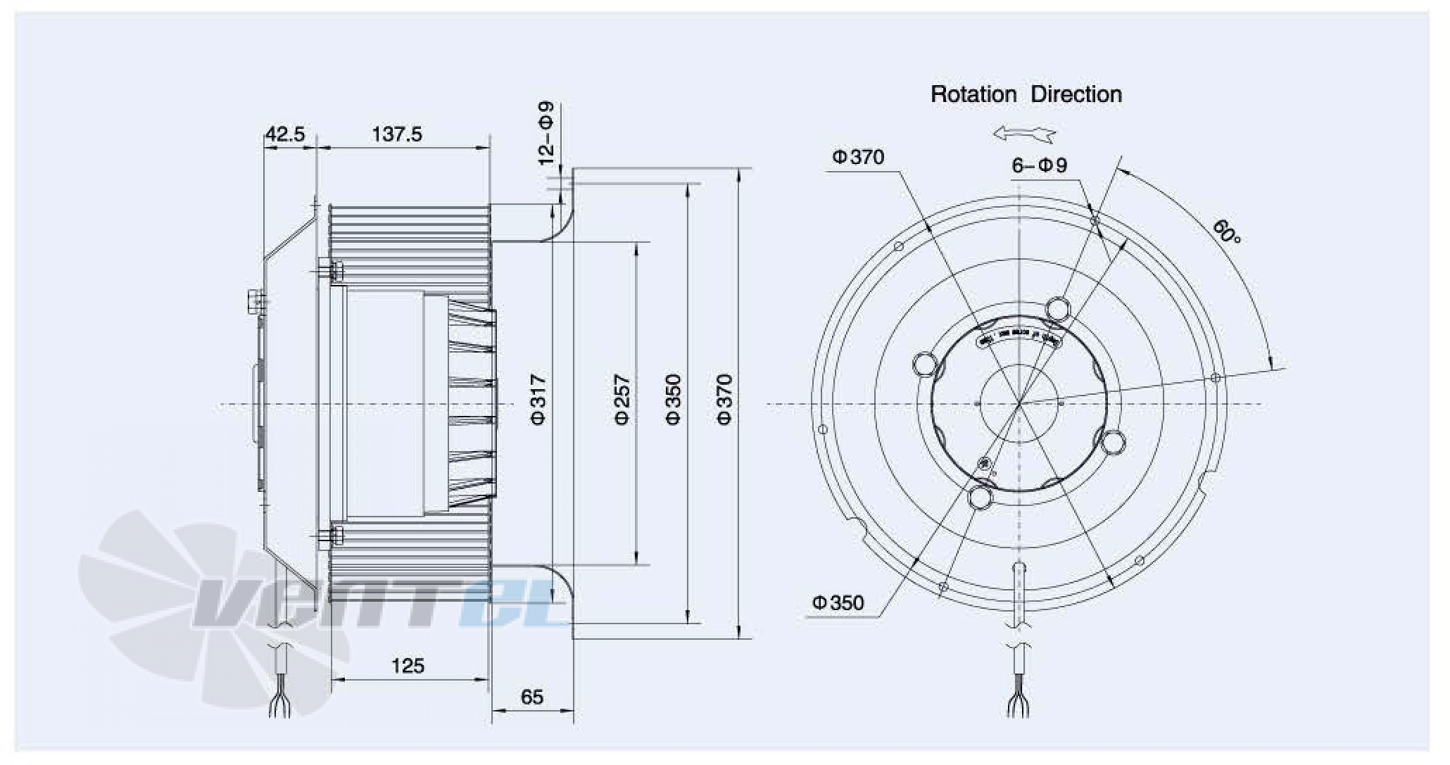 Габаритные размеры Weiguang LXFF4D315-125-M180-75 2.375 кВт