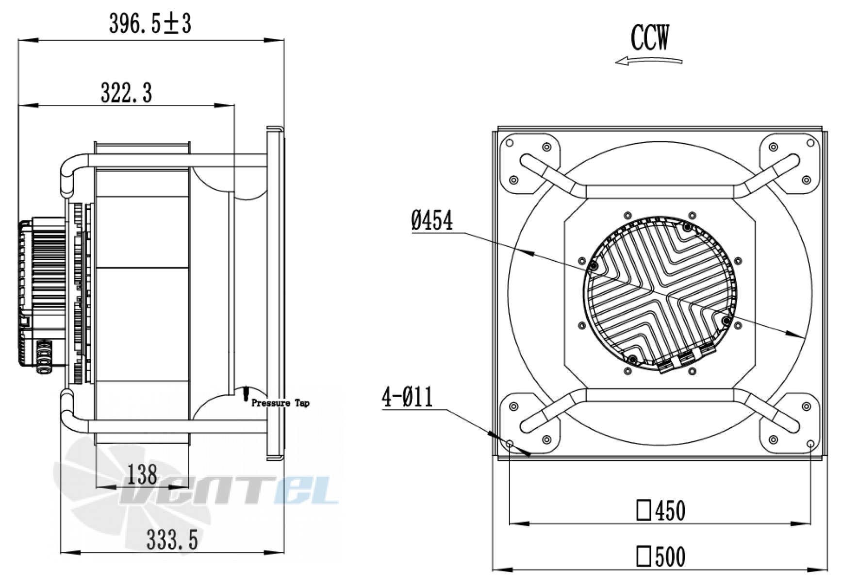 Присоединительные размеры Weiguang EC180-55D3G01-B450-138A1-02-Z