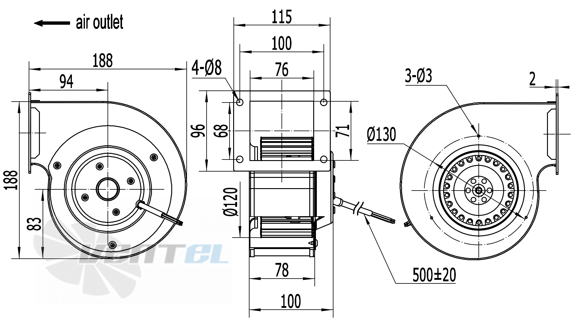 Присоединительные размеры Weiguang LXFFG2E120-60-M92-15-AA01