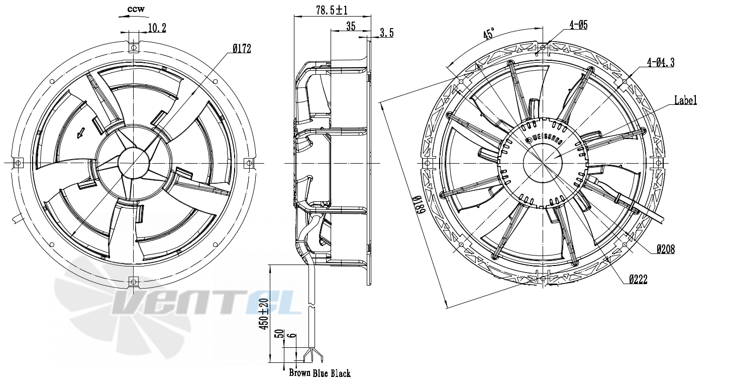 Присоединительные размеры Weiguang EC072-13E3G01-AS200-52P1-01
