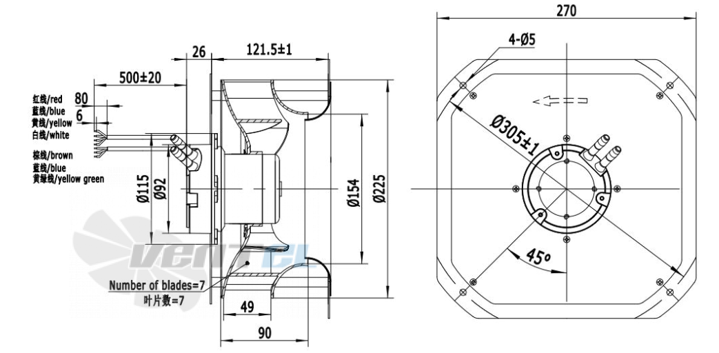 Присоединительные размеры Weiguang EC072-35E3G01-B225-49P1-07-Z
