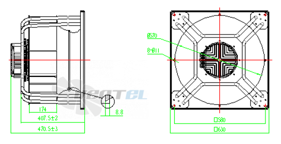 Присоединительные размеры Weiguang EC180-120D3G01-B560-174A1-02-Z