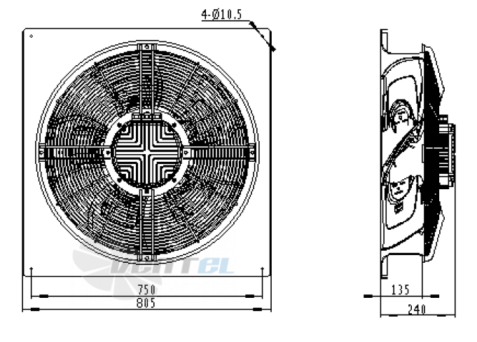 Присоединительные размеры Weiguang EC180-85D3G01-AS630-135A1-01-B1