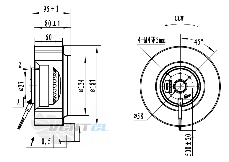 Присоединительные размеры Weiguang LXFB2E180-60-P92-25-AA01