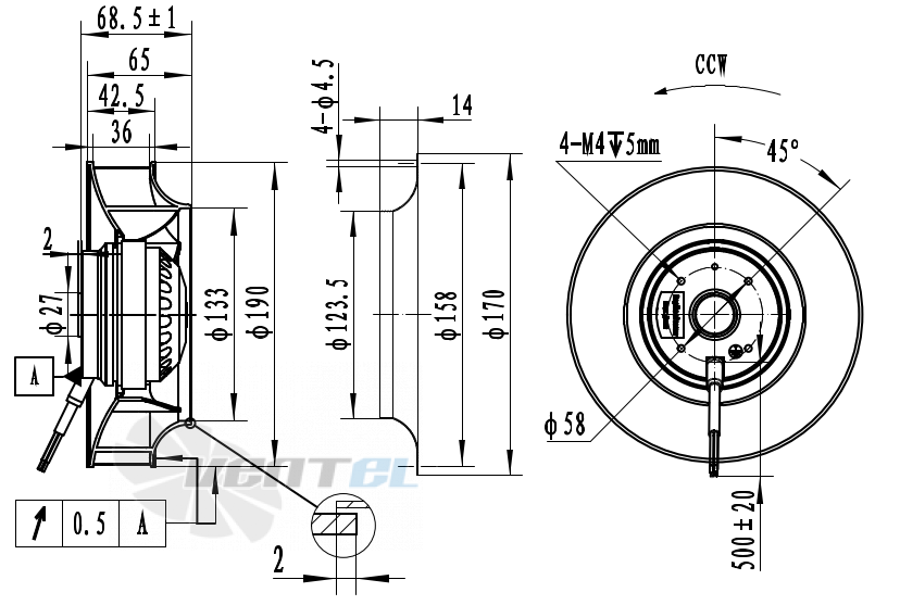 Присоединительные размеры Weiguang LXFB2E190-36-P92-15-AA01