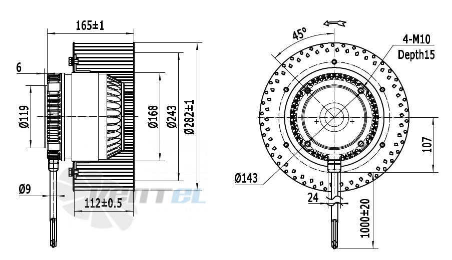 Присоединительные размеры Weiguang LXFF4D280-112-M168-50-AA05