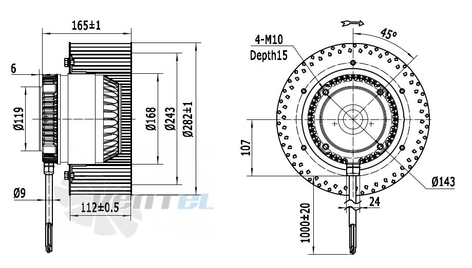 Присоединительные размеры Weiguang LXFF4D280-112-M168-50-AA06