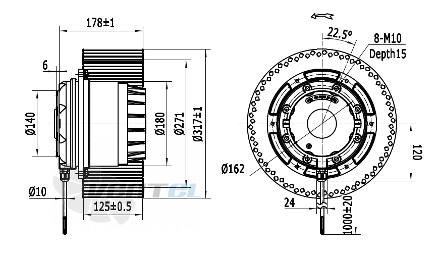 Присоединительные размеры Weiguang LXFF4E315-125-M180-75-AA01