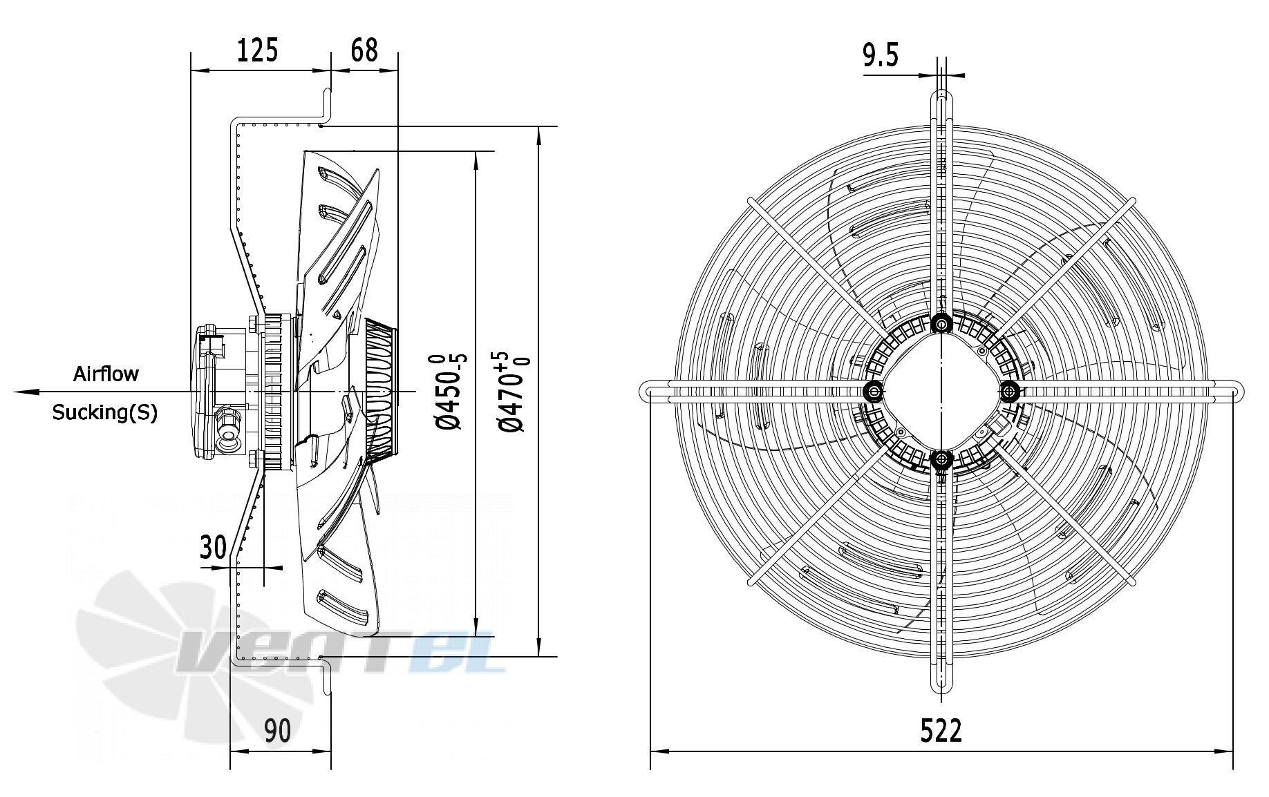 Габаритные размеры Weiguang YWF4D-450S-137/50-G