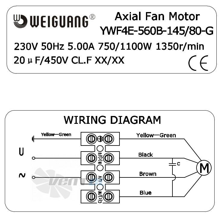 Схема электрического подключения и шильдик Weiguang YWF