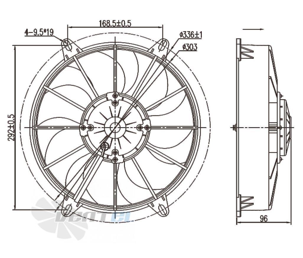 Чертеж и габаритные размеры Linrui LNF254AX