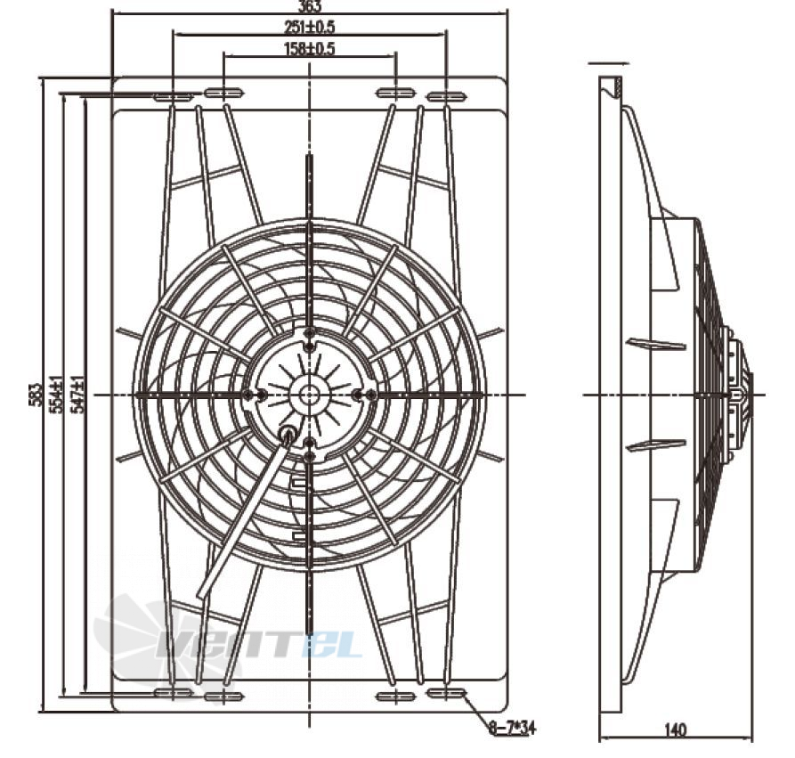 Чертеж и габаритные размеры Linrui LNF2580AX