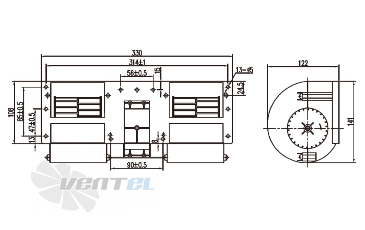 Чертеж и габаритные размеры Linrui ZHF2328C