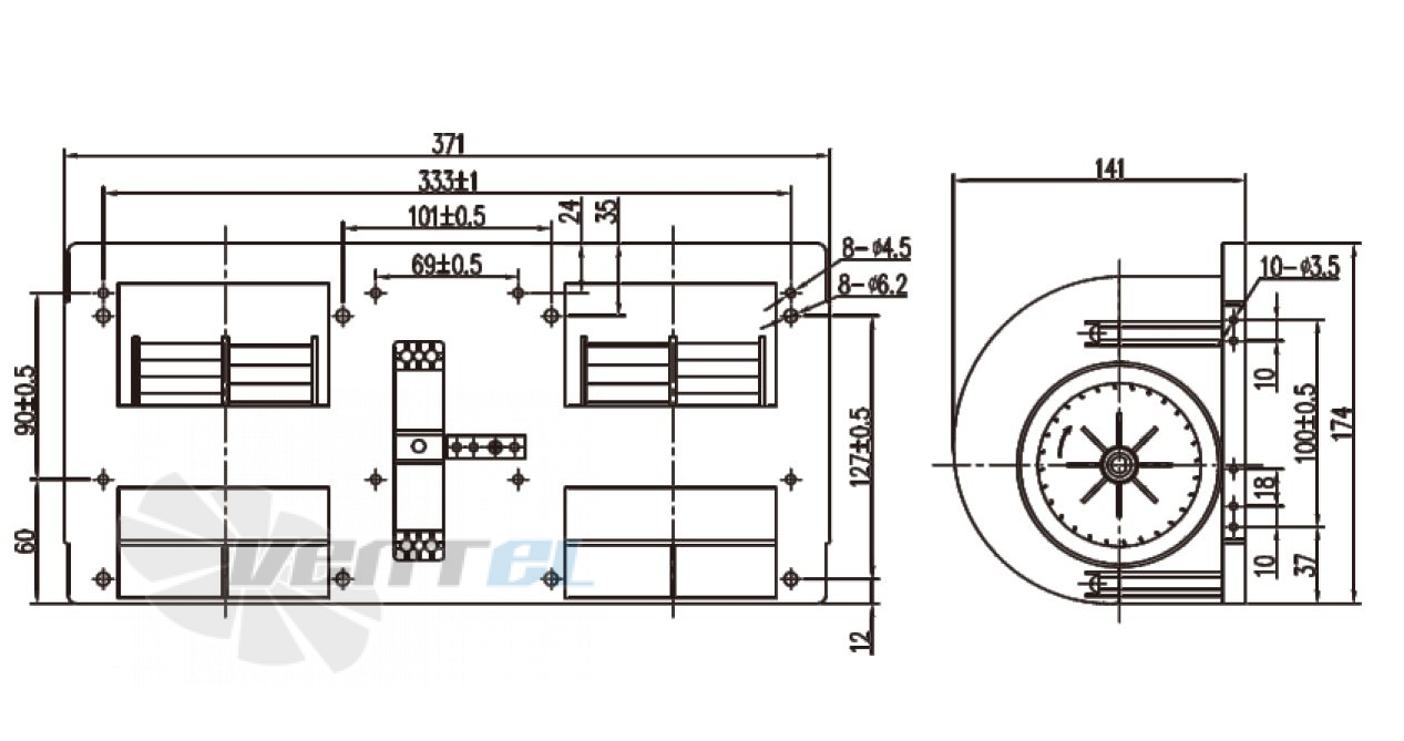 Чертеж и габаритные размеры Linrui ZHF2725A