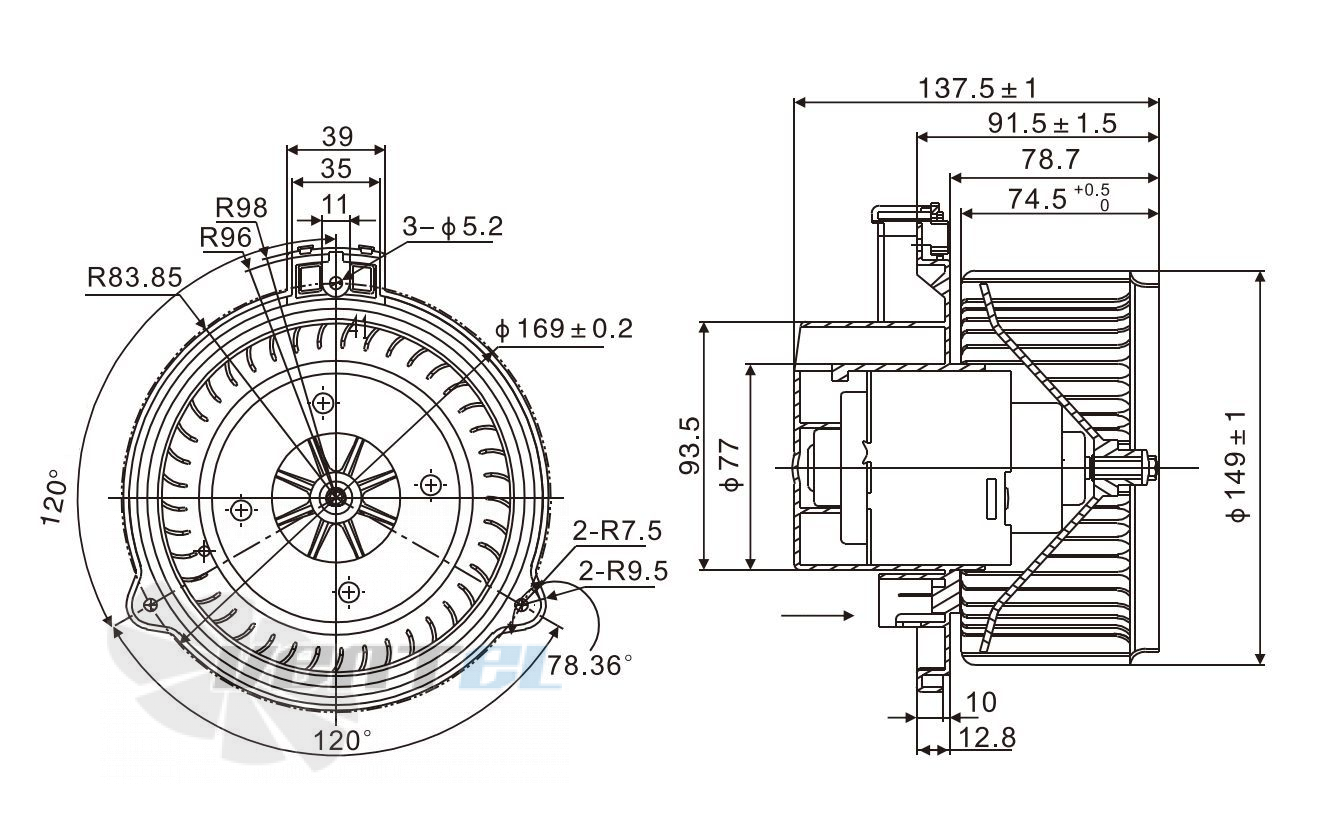 Чертеж и габаритные размеры Linrui ZHF1655