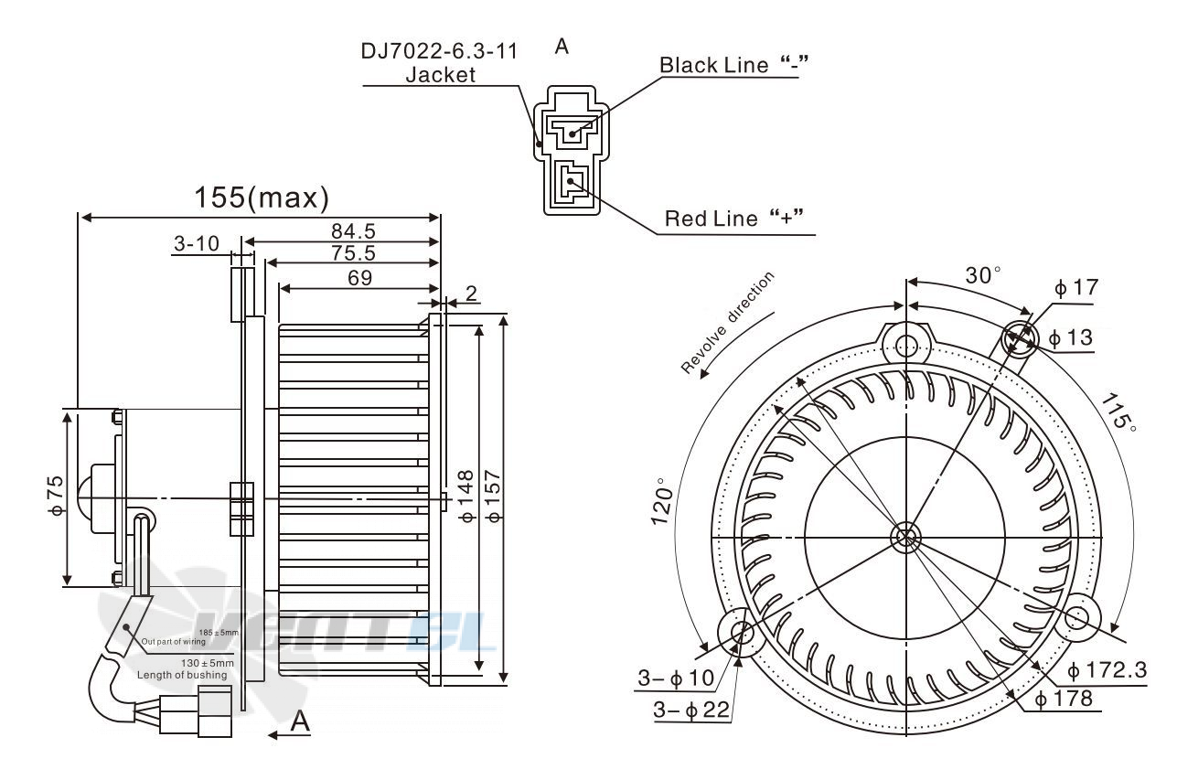 Чертеж и габаритные размеры Linrui ZHF2154B