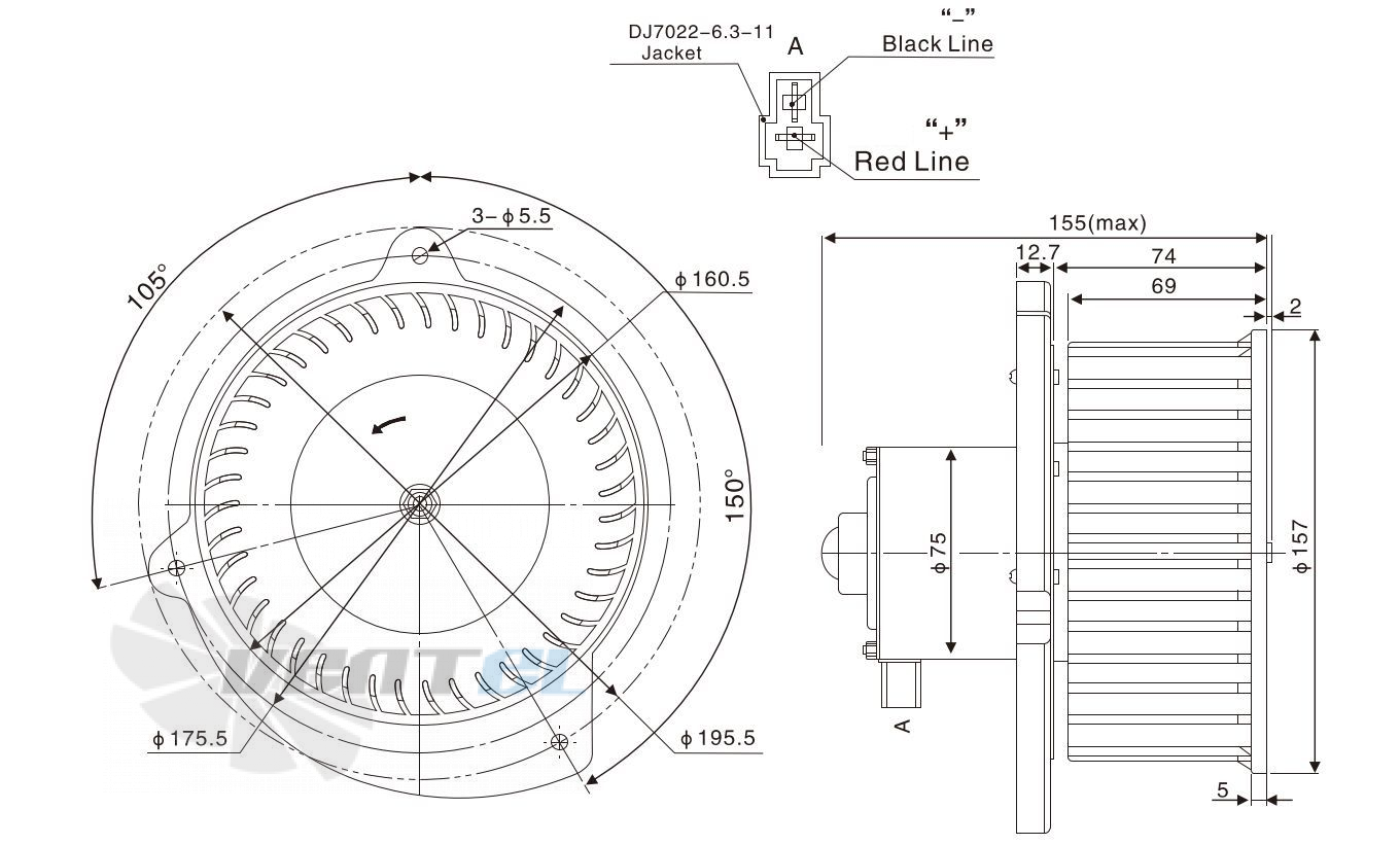 Чертеж и габаритные размеры Linrui ZHF2154C