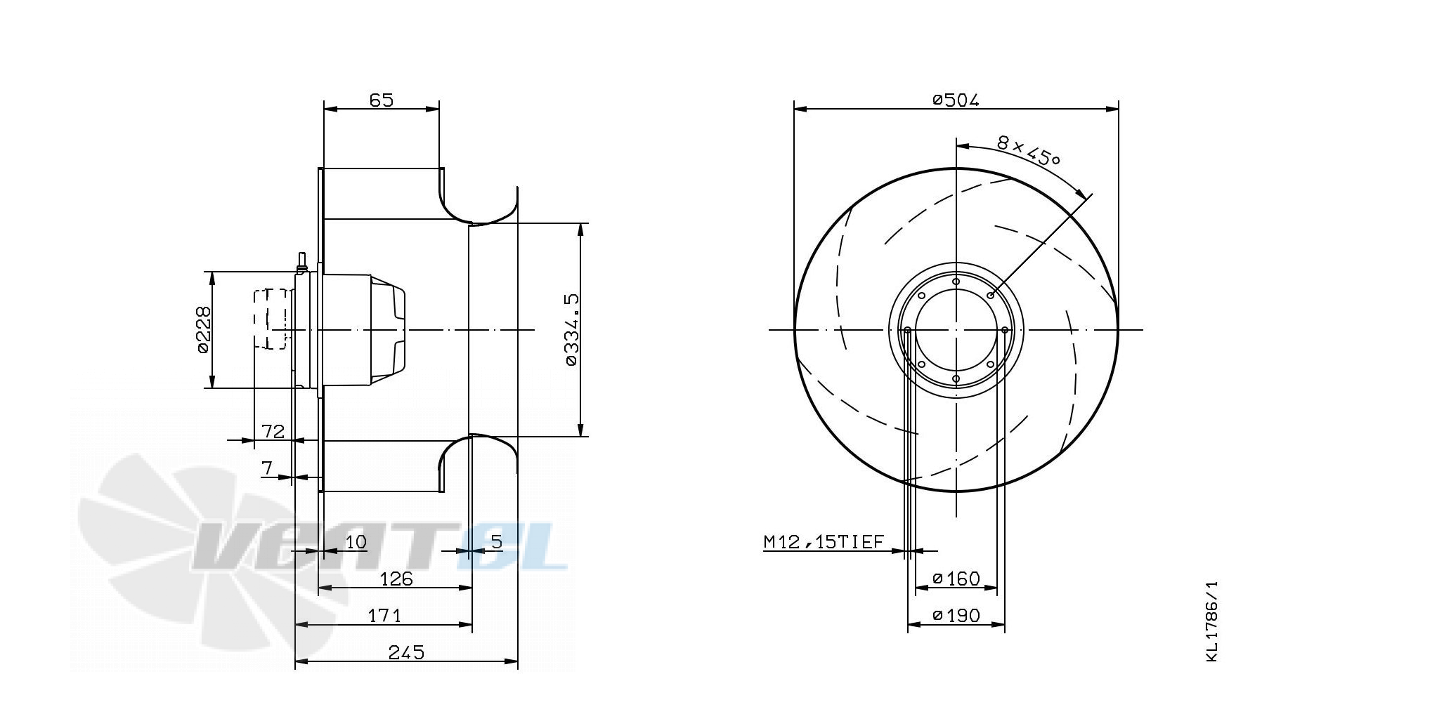 Габаритные и присоединительные размеры Ziehl-abegg RH50M-2DK.7M.2RR